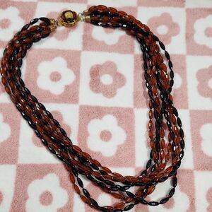 Brown and Black Multi-Strand Beaded Necklace